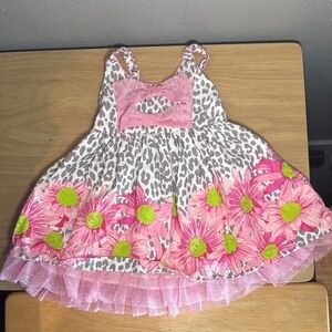 Floral Leopard Print Dress with Pink and Green Accents